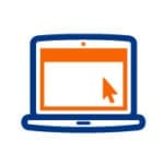 A blue laptop with an orange website representing our digital posters.