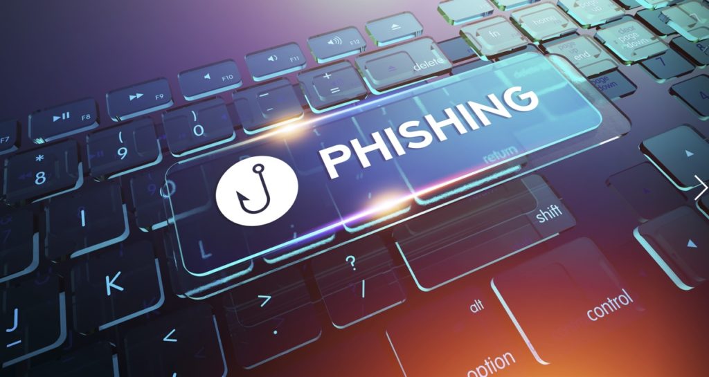 keyboard with fish hook representing phishing statistics