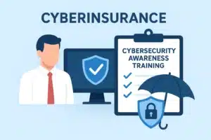 man computer and clipboard cyber insurance, security awareness training