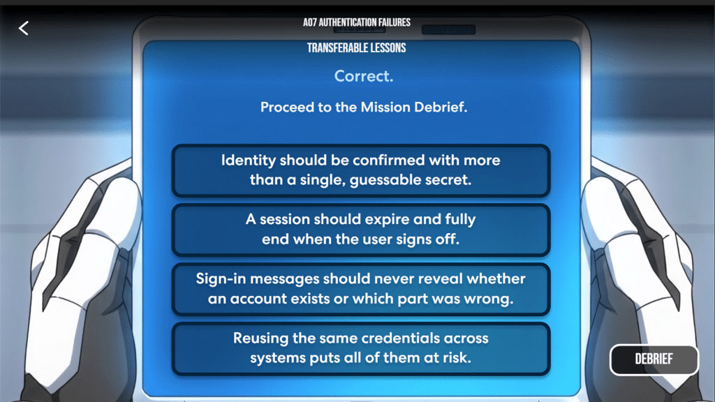 OWASP Top 10 developer training authentication failures lesson